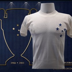 Camisa branca retrô Cruzeiro 1968 gola redonda
