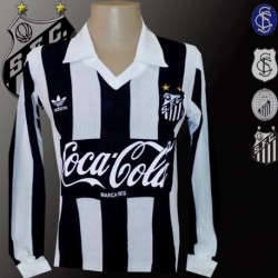 Camisa retrô Santos Listrada Logo coca cola preto.