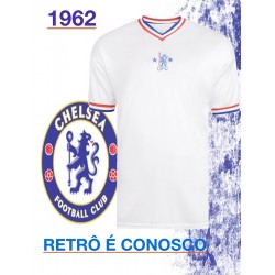 Camisa retrô Chelsea branca gola V 1960 - ENG