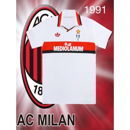 Camisa retrô Milan AC Mediolanum 1991 Branca Away - ITA