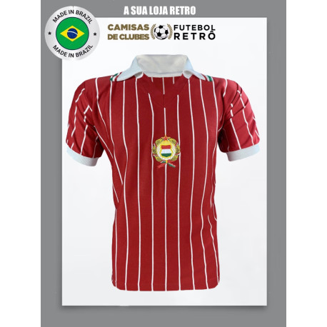 Camisa retrô Hungria Listrada Grená