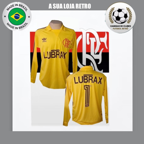 Camisa retrô Goleiro Flamengo Lubrax ML amarela manga longa