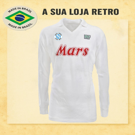 Camisa Retrô Napoli branca Mars vermelha ML - ITA