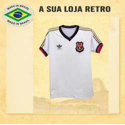 Camisa retrô Flamengo logo branca punhos vermelhos