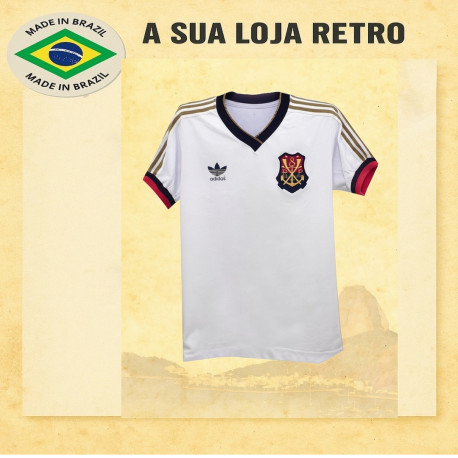 Camisa retrô Flamengo logo branca punhos vermelhos