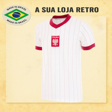 Camisa retrô Polonia Listrada Gola V- 1984