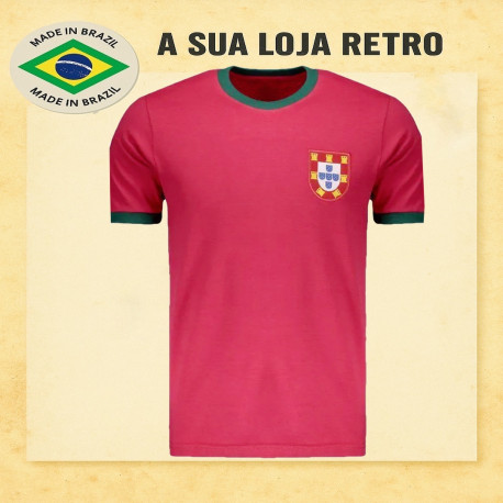 Camisa retrô Portugal 1966 gola redonda