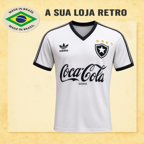 Camisa retrô Botafogo branca gola V dourado