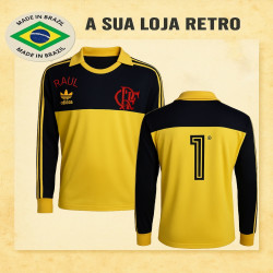 Camisa retrô goleiro Raul Flamengo amarela manga longa