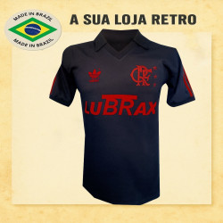 Camisa retrô Flamengo Lubrax preta listra vermelha