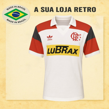 Camisa retrô Flamengo branca lubrax amarela- 1980