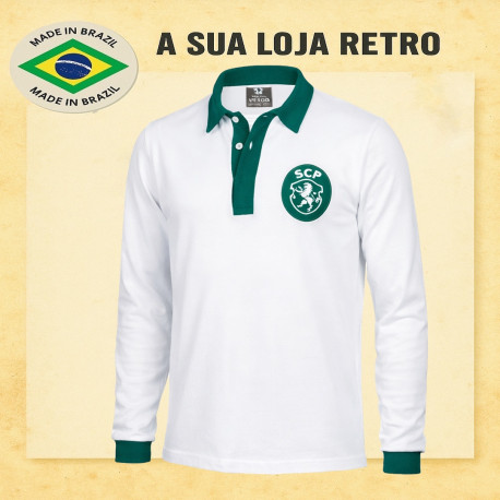 Camisa Retrô Sporting de Portugal ML Polo Branca POR