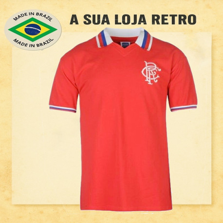 Camisa Retrô Glasgow Rangers gola polo vermelha ESC 1980