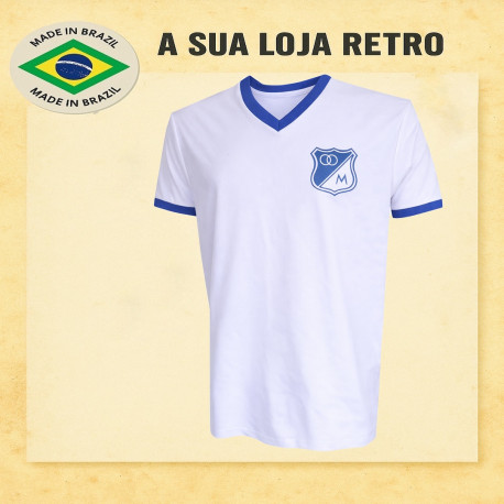 Camisa retrô branca do Milionarios Bogota 1974.COL