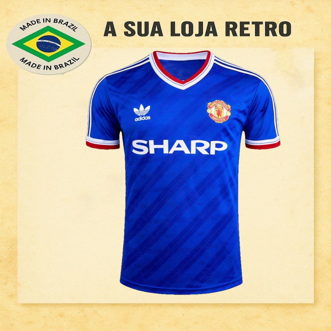Camisa retrô Manchester United Sharp Azul 1986- ENG