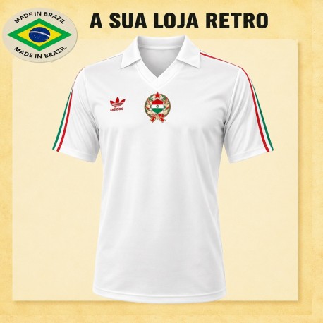 Camisa retrô Hungria branca listrada -1980 