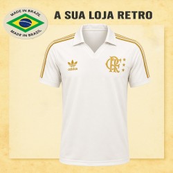 Camisa retrô Flamengo Branca Dourado
