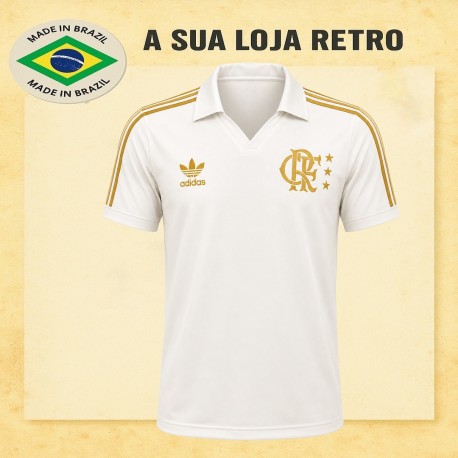 Camisa retrô Flamengo Branca Dourado