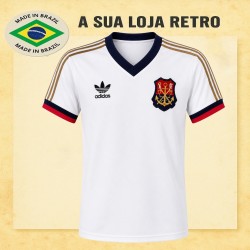 Camisa retrô Flamengo logo branca punhos vermelhos