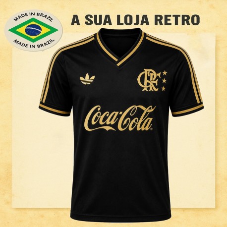 Camisa retrô Flamengo logo ouro coca cola