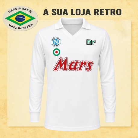 Camisa Retrô Napoli branca Mars vermelha ML - ITA