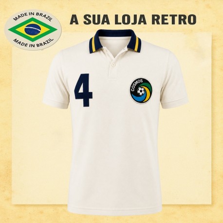Camisa retrô Cosmos de Nova York branca gola polo- 1977