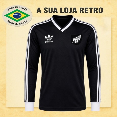 Camisa retrô Nova -Zelândia Preta - 1980