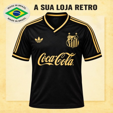 Camisa retrô Santos preta 3 listras.