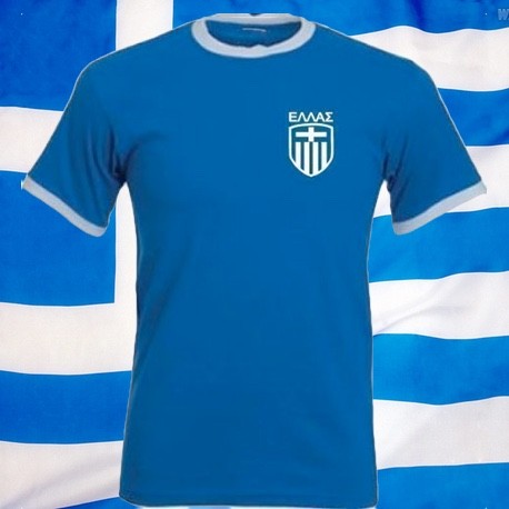 Camisa Retrô Grécia azul 1970- gola redonda