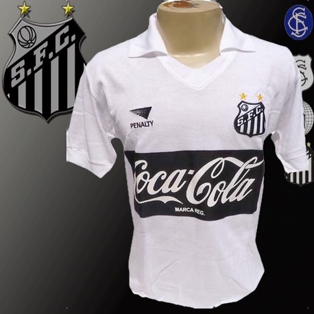 Camisa retrô Santos branca coca cola preta Penalty - 1989
